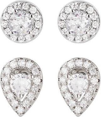 Adornia Set of 2 Halo Cubic Zirconia Stud Earrings in Silver at Nordstrom Rack