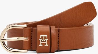 Tommy Hilfiger Womens Monogram Slim Leather Belt - Brown - 40