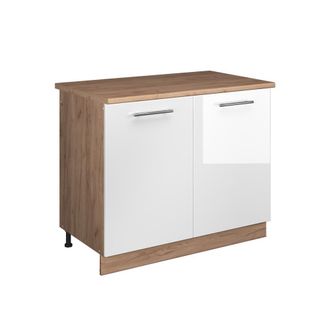 Vicco Mueble Bajo Para Fregadero Fame-line, Blanco Alto Brillo/roble Dorado, 100 Cm, Et Roble, Vicco