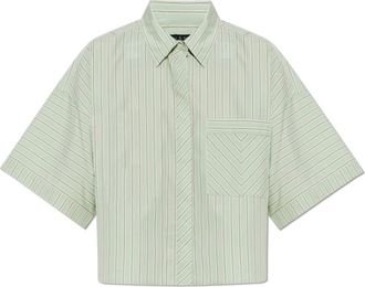 Rag & Bone Marin gestreept shirt met korte mouwen - Dames - Overhemden - Groen - M - Katoen - Overhemden