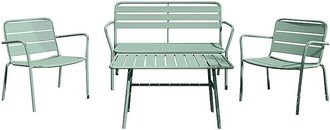 Vente-Unique Sal&oacute;n de jard&iacute;n de metal: un banco, 2 sillones bajos y una mesa baja - Verde almendra - MIRMANDE de MYLIA
