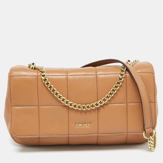 DKNY Dkny Beige Quilted Leather Flap Shoulder Bag
