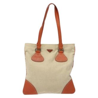 Prada Pre-owned Tote Bags, female, Beige, Size: ONE SIZE Pre-owned Canvas Tote Bag