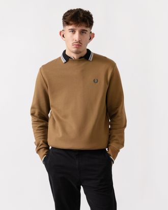 Fred Perry Mens Crew Neck Sweatshirt in Tan Cotton - Size X-Large