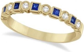 Allurez Princess Cut Sapphire & Diamond Ring Band 14k Yellow Gold (0.40ct)