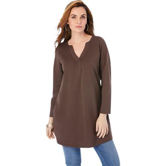 Roaman's Ultimate Y Neck Tunic in Chocolate at Nordstrom, Size Medium