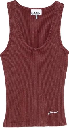 Ganni Canotta a coste con scollo ampio - Viola