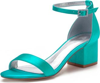 Miyoopark Comfortable Wedding Shoes for Women Block Low Heel Evening Sandals M534 Teal UK 4.5