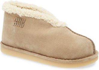 Miu Miu Genuine Shearling Slipper in Deserto at Nordstrom, Size 10Us