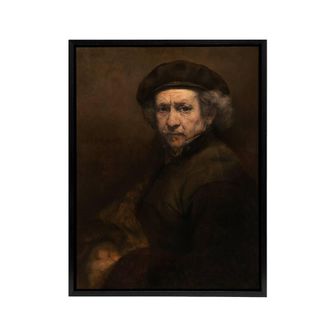 Artery8 Self Portrait Artists Ageing Rembrandt Framed Canvas Wall Art Print in Brown | Size: W24 x H32
