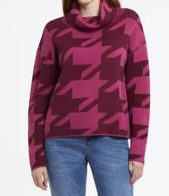 Tribal Idina Intarsia Knit Cowl Neck Sweater In Rubywine