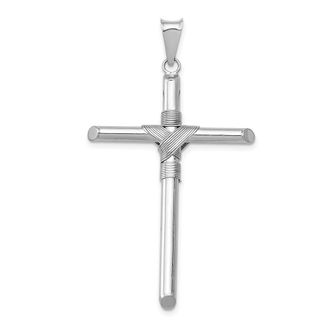 Diamond2Deal 14K White Gold Center Wrap Tube Cross Pendant