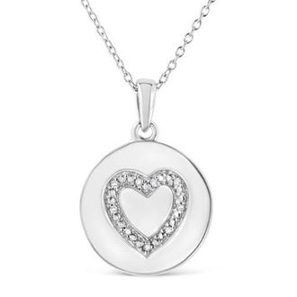 House of Brilliance 925 Sterling Silver Prong-Set Diamond Accent Heart Emblemed Pendant Necklace in White at Nordstrom
