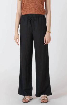Dex Clothing Elastic Waist Linen Pant In Black