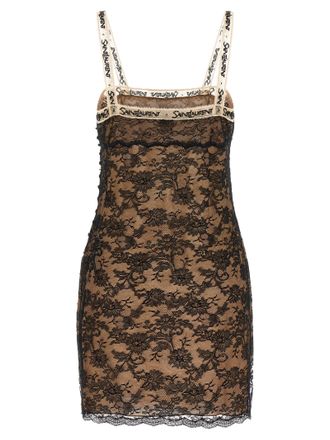 Saint Laurent Black Floral Lace Slip Dress - Black