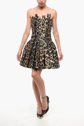 Balmain Vestito Svasato Senza Spalline a Fantasia Animalier Balmain
