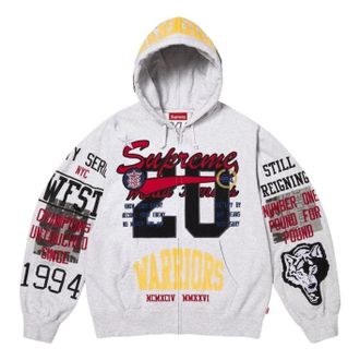 SUPREME SS26 Warriors Appliqu&eacute; Zip Up Hooded Sweatshirt Ash Gray SUP-SS26-212-GRY