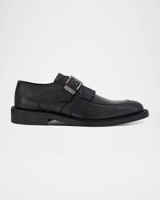 Karl Lagerfeld Men & apos;s Leather Fringe Single Monk Strap Loafers