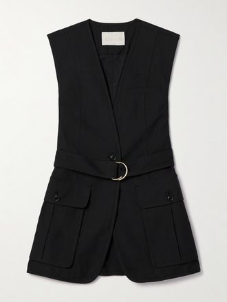 Ulla Johnson Gilet In Twill Di Misto Cotone E Lyocell Tencel Con Cintura Twyla - Nero