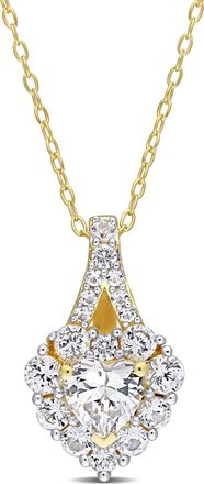 Mimi & Max 2 7/8 CT TGW Created White Sapphire Halo Heart Pendant With Chain in Yellow Plated Sterling Silver