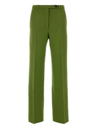 Miu Miu logo-patch trousers - women - Viscose/Nylon/Elastane - 38 - Green