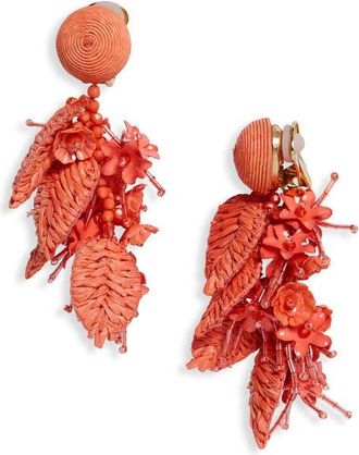 Oscar De La Renta Raffia Tassel Bouquet Clip-On Earrings in Orange at Nordstrom