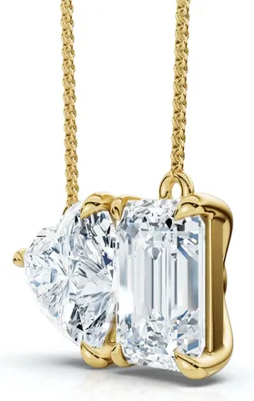 Pompeii3 2Ct TW Toi et Moi Heart and Emerald Diamond Pendant 14k Gold 18 Chain Lab Grown
