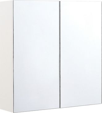 Beliani Beliani - Armario De Ba&ntilde;o Con Espejo Madera Contrachapada Blanca 60 X 60 Cm De Pared 2 Puertas Estantes Almacenamiento Navarra