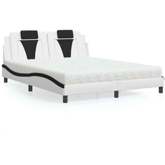 vidaXL Vidaxl - Cama Con Colch&oacute;n Cuero Sint&eacute;tico Blanco Y Negro 160x200 Cm