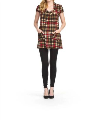 Papillon Short Sleeve Tab Collar Dress In Red Plaid