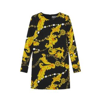 Versace Jeans Couture Short Dresses, female, Black, L, Iconic Straight Dress with Polyester Blend