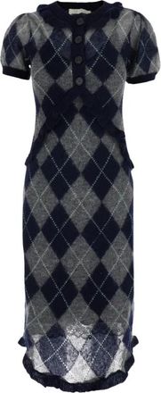 Shushu/Tong Gebreide jurk met ruitmotief - Dames - Kleedjes - Blauw - S - Wol - Kleedjes