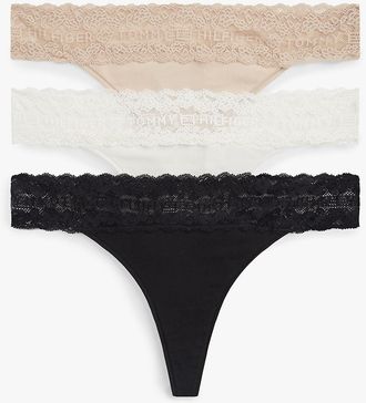 Tommy Hilfiger Womens Lace-Trim Thong 3-Pack - Multi - XL