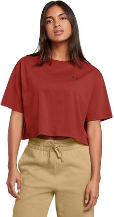 Under Armour Boxy Crop Logo Short Sleeve T Shirt Womens Workout Earthen Orange/Black : LG (US 12-14), Polyester