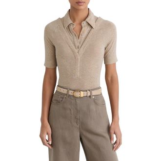 Reiss Shona Layered Look Polo in Oatmeal Neutral at Nordstrom, Size X-Small