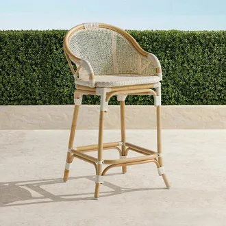 Frontgate Leilani Rattan Bar Stool - Washed White - Frontgate