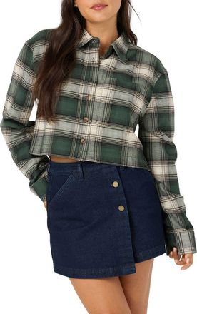 O'Neill Pippa Plaid Cropped Flannel Shirt in Hunter Green at Nordstrom, Size Xx-Large