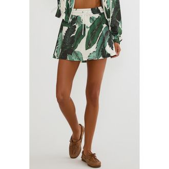 Beach Riot Clyde Drawstring Miniskirt in Banana Palms at Nordstrom, Size X-Large