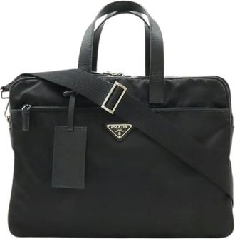 Prada Pre-owned Handbags, female, Black, Size: ONE SIZE Pre-owned Nylon Briefcase