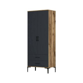 Dmora Dmora - Armario 2 Puertas Dpan, Muebles De Dormitorio, Vestidor, Armario De Ropa, 80x201h48 Cm, Nogal Y Antracita