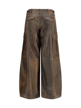 R13 Vintage-Effect Leather Cargo Pants - Brown