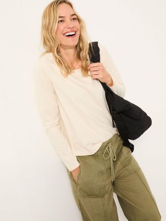 Fat Face FatFace Ava Ecru Long Sleeve Round Neck T Shirt