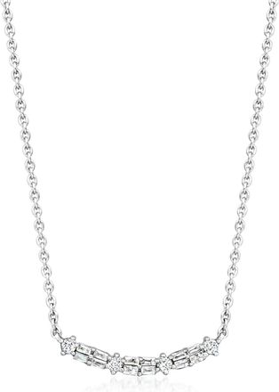 RS Pure by Ross-Simons Round and Baguette Diamond Curved Bar Necklace in Sterling Silver