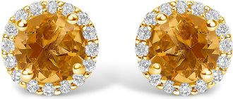 House of Brilliance 10K Gold Gemstone and 1/6 Cttw Diamond Halo Stud Earring