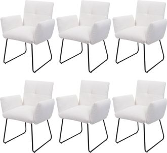 Hhg Juego De 6 Silla De Comedor Hhg 664, Silla De Cocina Tapizada Apoyabrazos De Silla, Tejido Boucl&eacute; Oeko-tex/metal Textil Mvg, Blanco