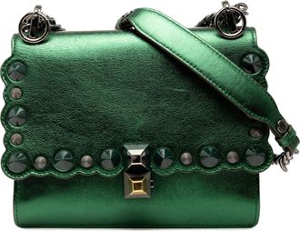 Fendi Pre-owned Womens Small Leather Scalloped Kan I Crossbody - Dark Green - One Size