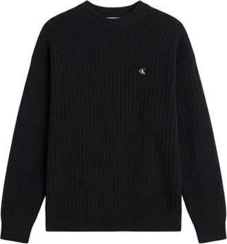Calvin Klein Jeans Truien & Vesten, Heren, Zwart, XL, Katoen, Trui met ronde hals en ribbelstructuur