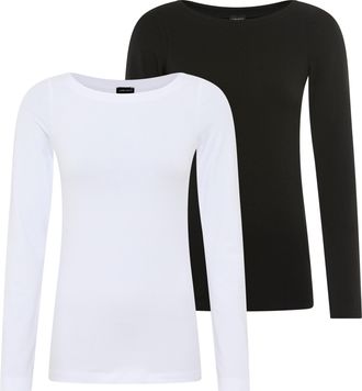 Laura Scott Longsleeve LAURA SCOTT, Damen, Gr. 32/34, wei&szlig;, schwarz, Single Jersey, Obermaterial: 95% Baumwolle, 5% Elasthan, Basic, Basic h&uuml;ftbedeckend, U-Boot-A