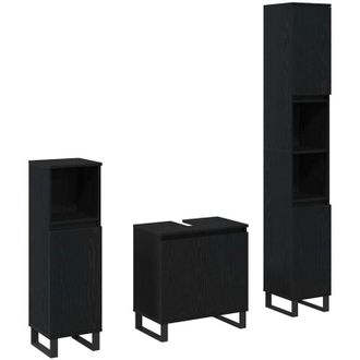 vidaXL Juego De Muebles De Ba&ntilde;o 3 Pcs Negro 30 X 30 X 190 Cm Vidaxl