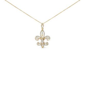 House of Brilliance 14K Yellow Gold 1.00 Cttw Round Diamond Fleur De Lis Pendant Necklace at Nordstrom